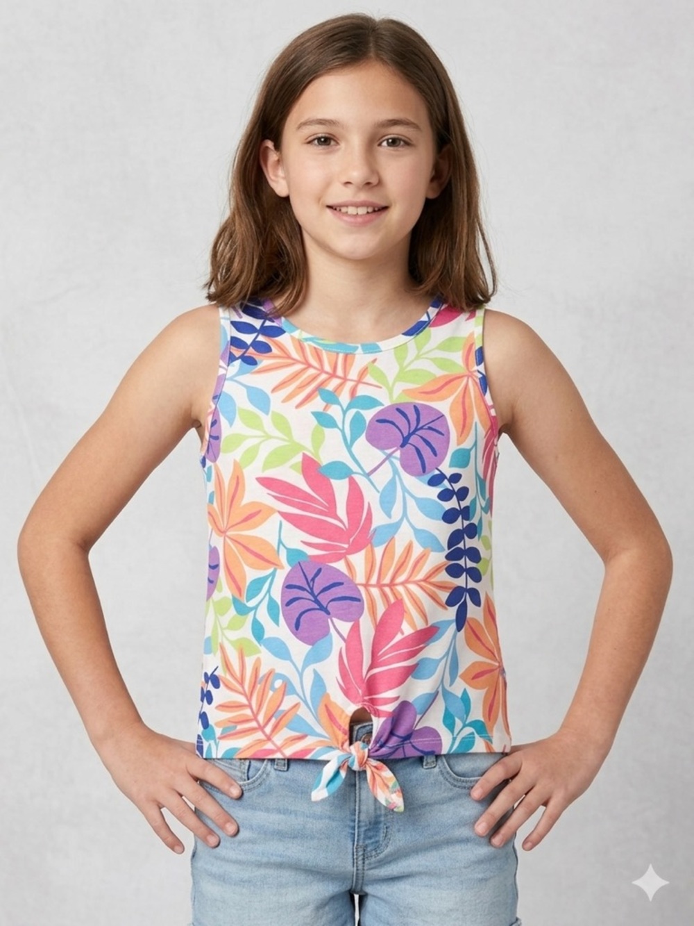 THE CHILDREN'S PLACE Girls Tropical Tie Front Tank Top XL 14 NWOT